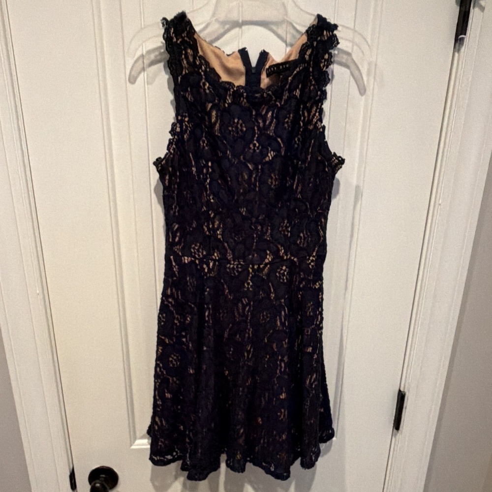 City Studio Women's Navy Floral Lace Fit & Flare Sleeveless Lined Dress 5